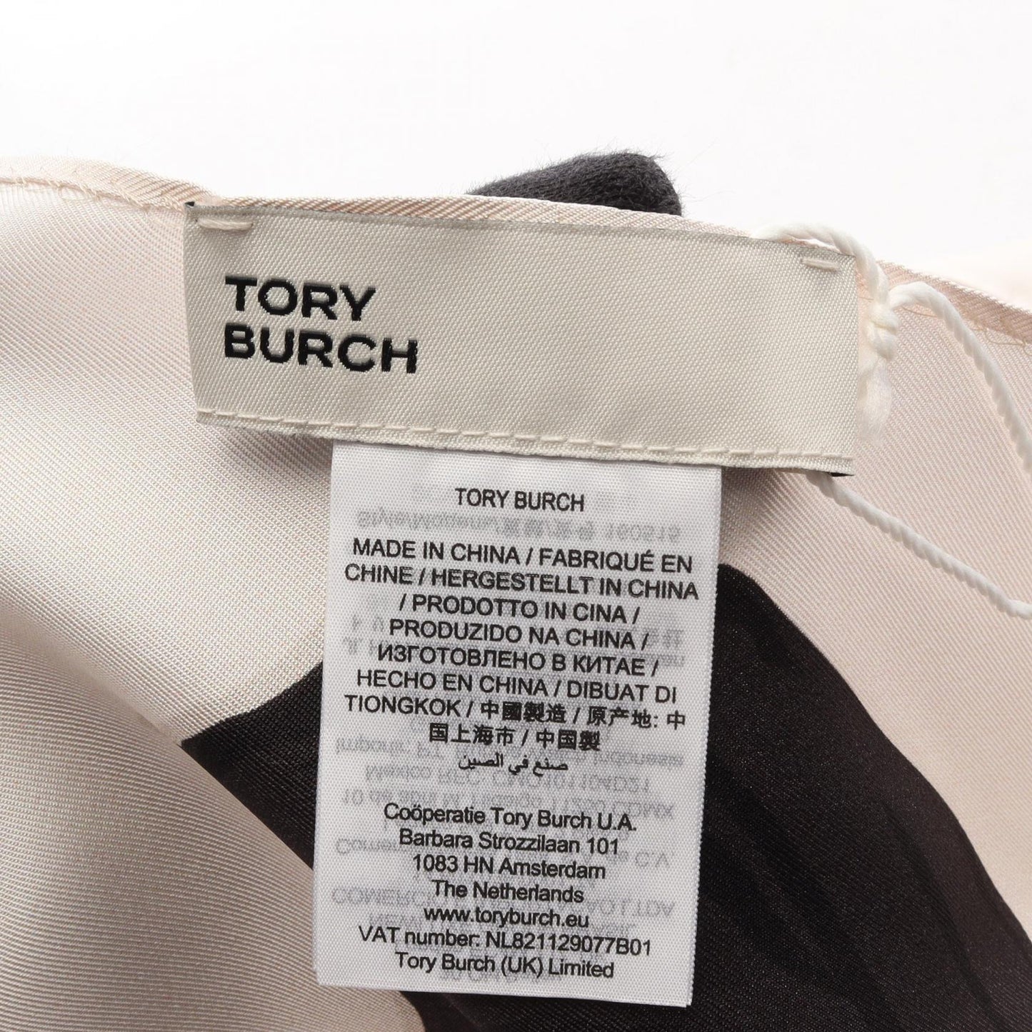 Warped Logo Silk Square スカーフ シルク ピンク ブラック トリーバーチ 財布・小物 TORY BURCH