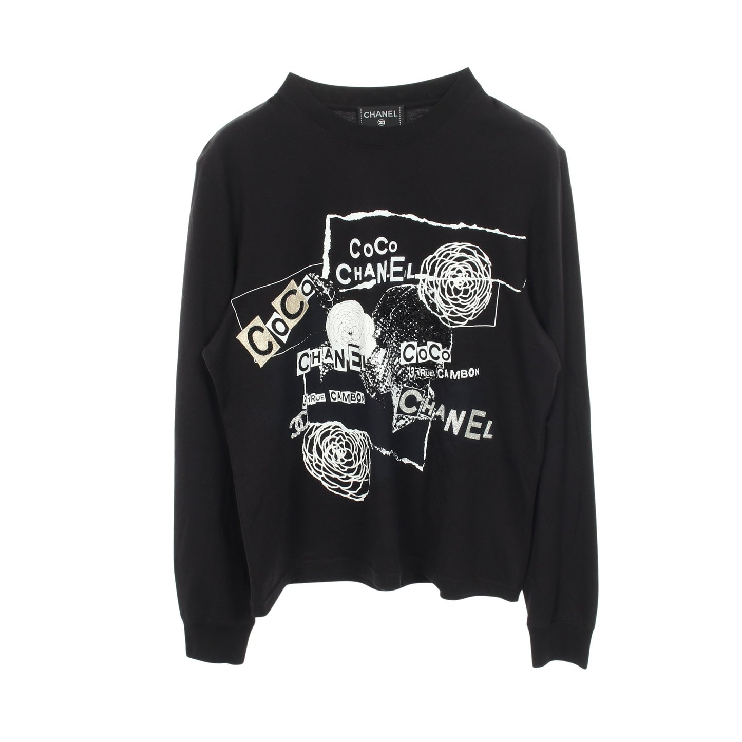 ココマーク カメリア スパンコール 長袖Tシャツ コットン ブラック シャネル