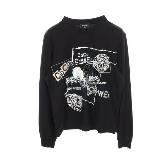 ココマーク カメリア スパンコール 長袖Tシャツ コットン ブラック シャネル トップス CHANEL