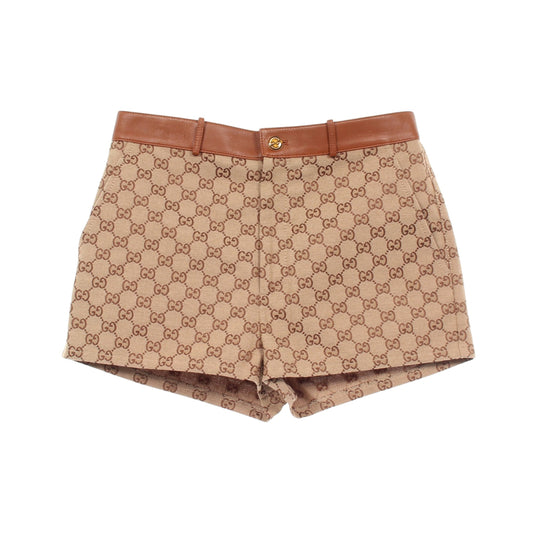 GGキャンバス ショート パンツ コットン ラムスキン ベージュ ライトブラウン グッチ ボトムス GUCCI