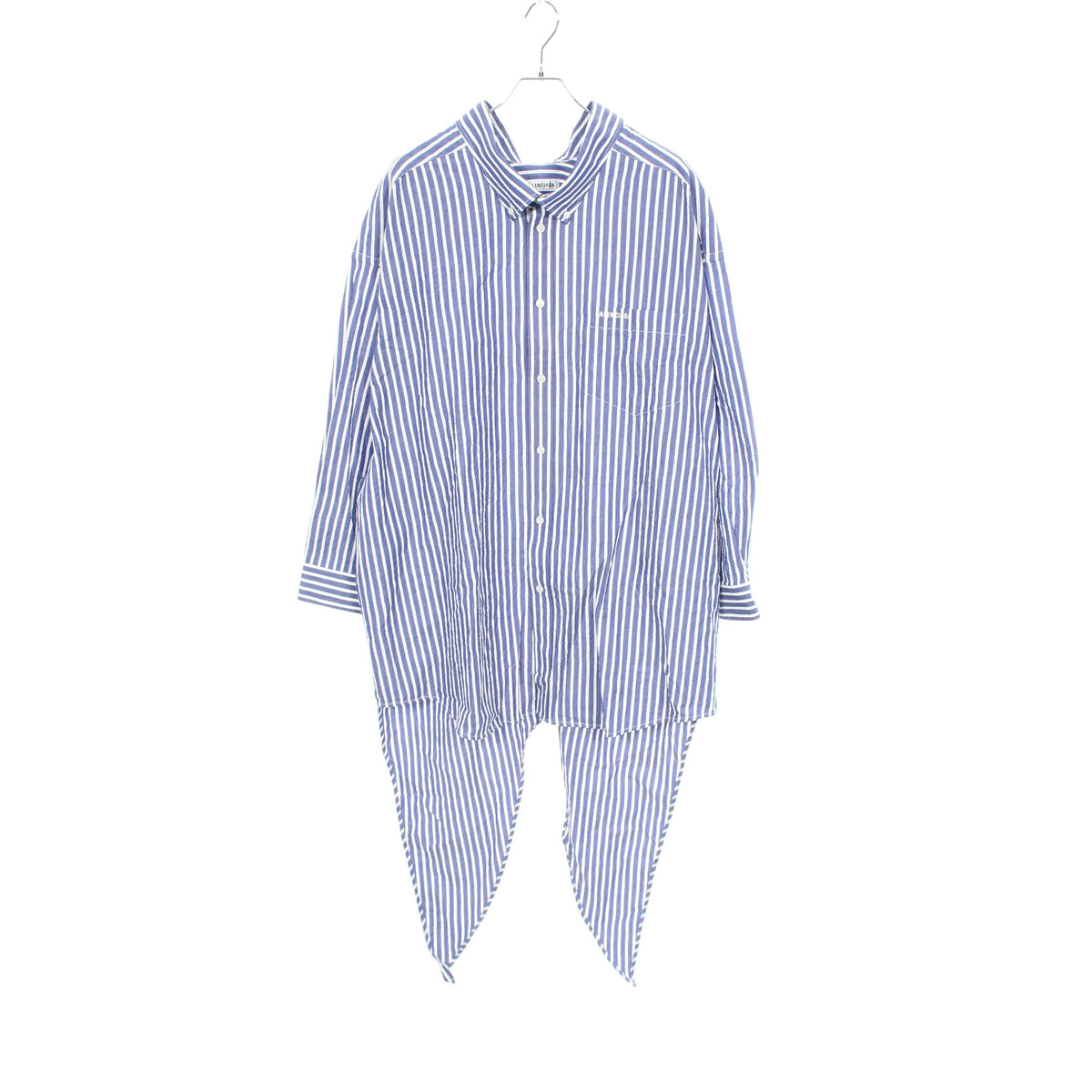 ロゴ刺繍 オーバーサイズ ストライプ シャツ コットン ブルー ホワイト バレンシアガ トップス BALENCIAGA