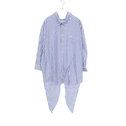 ロゴ刺繍 オーバーサイズ ストライプ シャツ コットン ブルー ホワイト バレンシアガ トップス BALENCIAGA