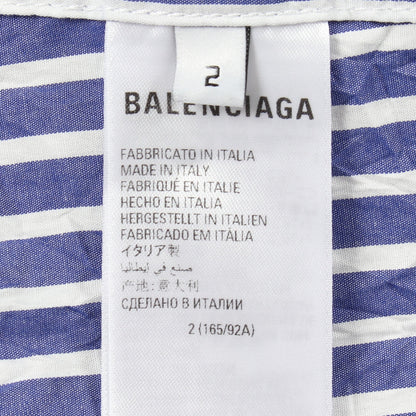 ロゴ刺繍 オーバーサイズ ストライプ シャツ コットン ブルー ホワイト バレンシアガ トップス BALENCIAGA