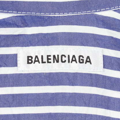 ロゴ刺繍 オーバーサイズ ストライプ シャツ コットン ブルー ホワイト バレンシアガ トップス BALENCIAGA