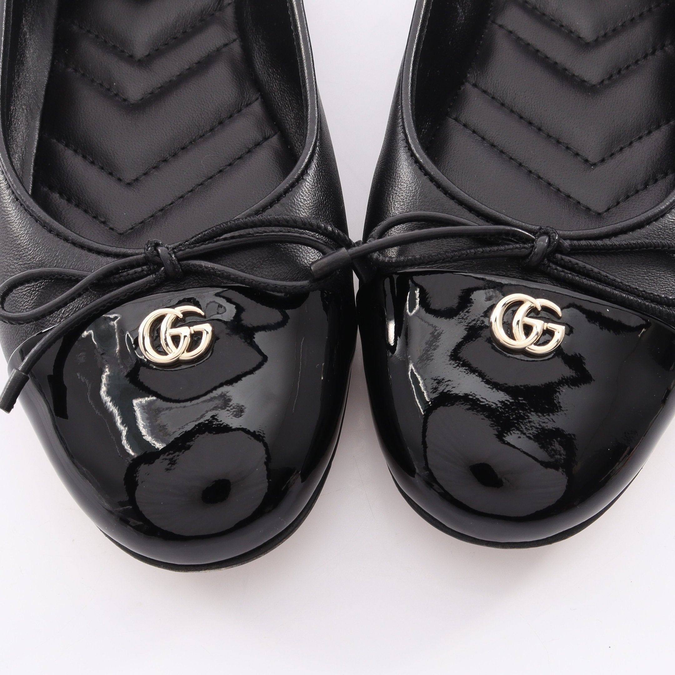 GUCCI ブラック GG マーモントフラットシューズ バレエシューズ 36 GGマーモント バレリーナフラット バレエシューズ レザー エナメル