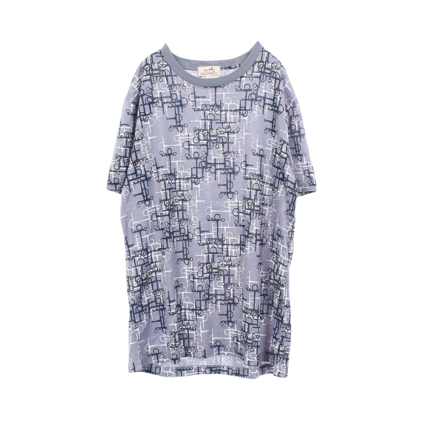 総柄 半袖Tシャツ コットン ブルーグレー エルメス