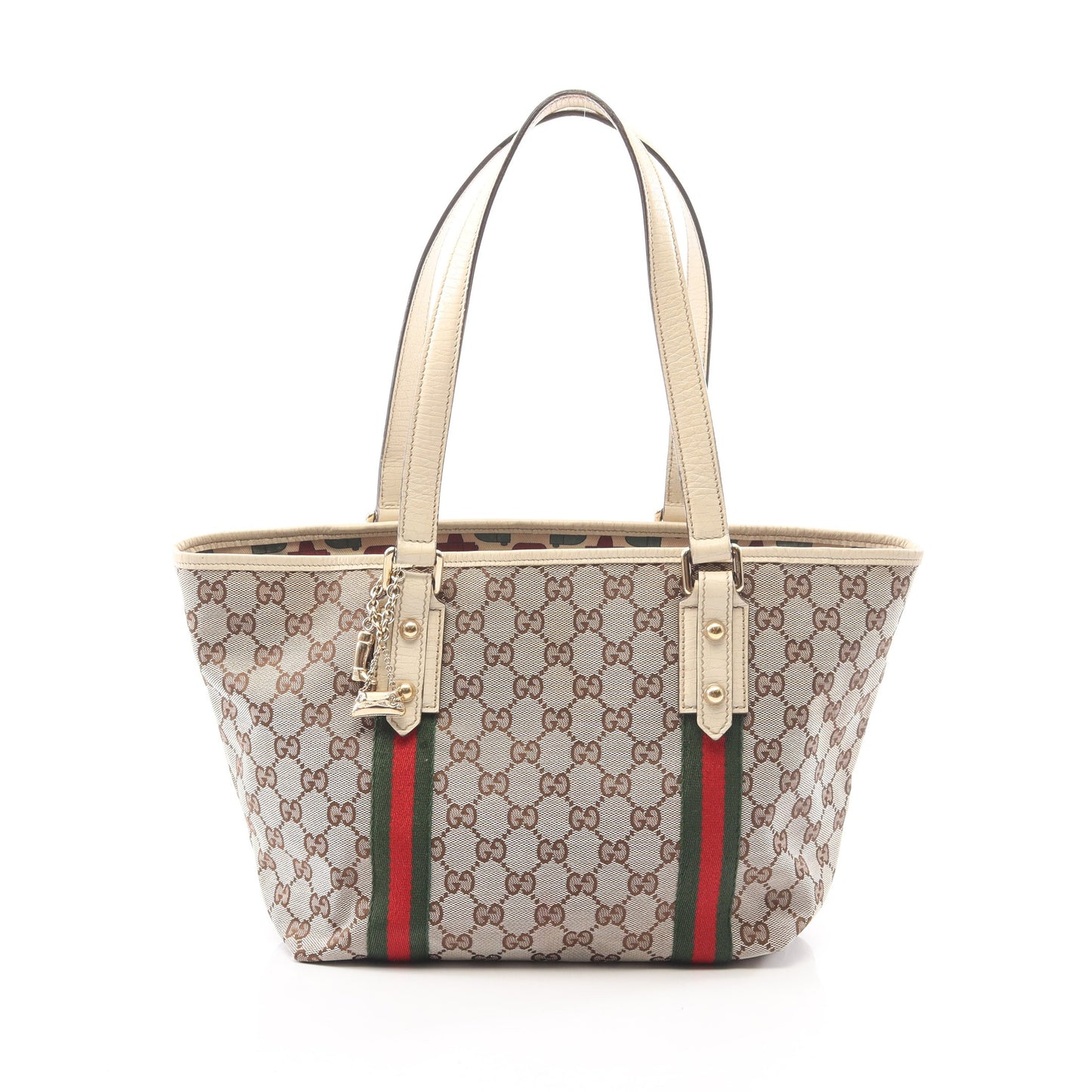 GGキャンバス シェリーライン ハンドバッグ トートバッグ キャンバス レザー ベージュ ホワイト マルチカラー グッチ バッグ GUCCI