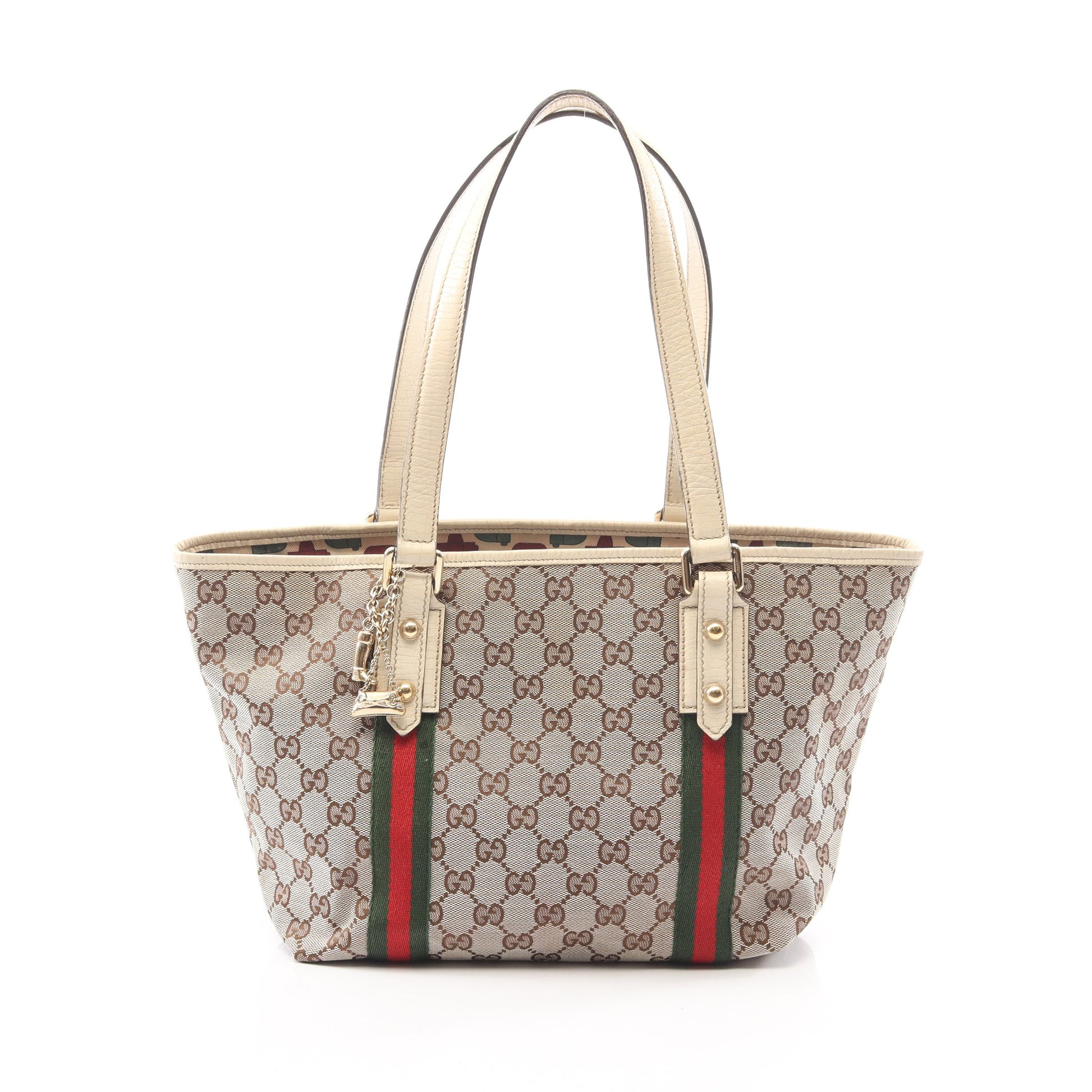 GGキャンバス シェリーライン ハンドバッグ トートバッグ キャンバス レザー ベージュ ホワイト マルチカラー グッチ バッグ GUCCI