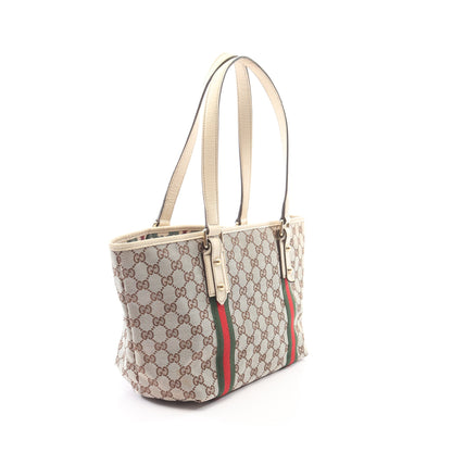 GGキャンバス シェリーライン ハンドバッグ トートバッグ キャンバス レザー ベージュ ホワイト マルチカラー グッチ バッグ GUCCI