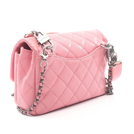 マトラッセ 2WAY チェーンショルダーバッグ レザー ピンク シルバー金具 シャネル バッグ CHANEL