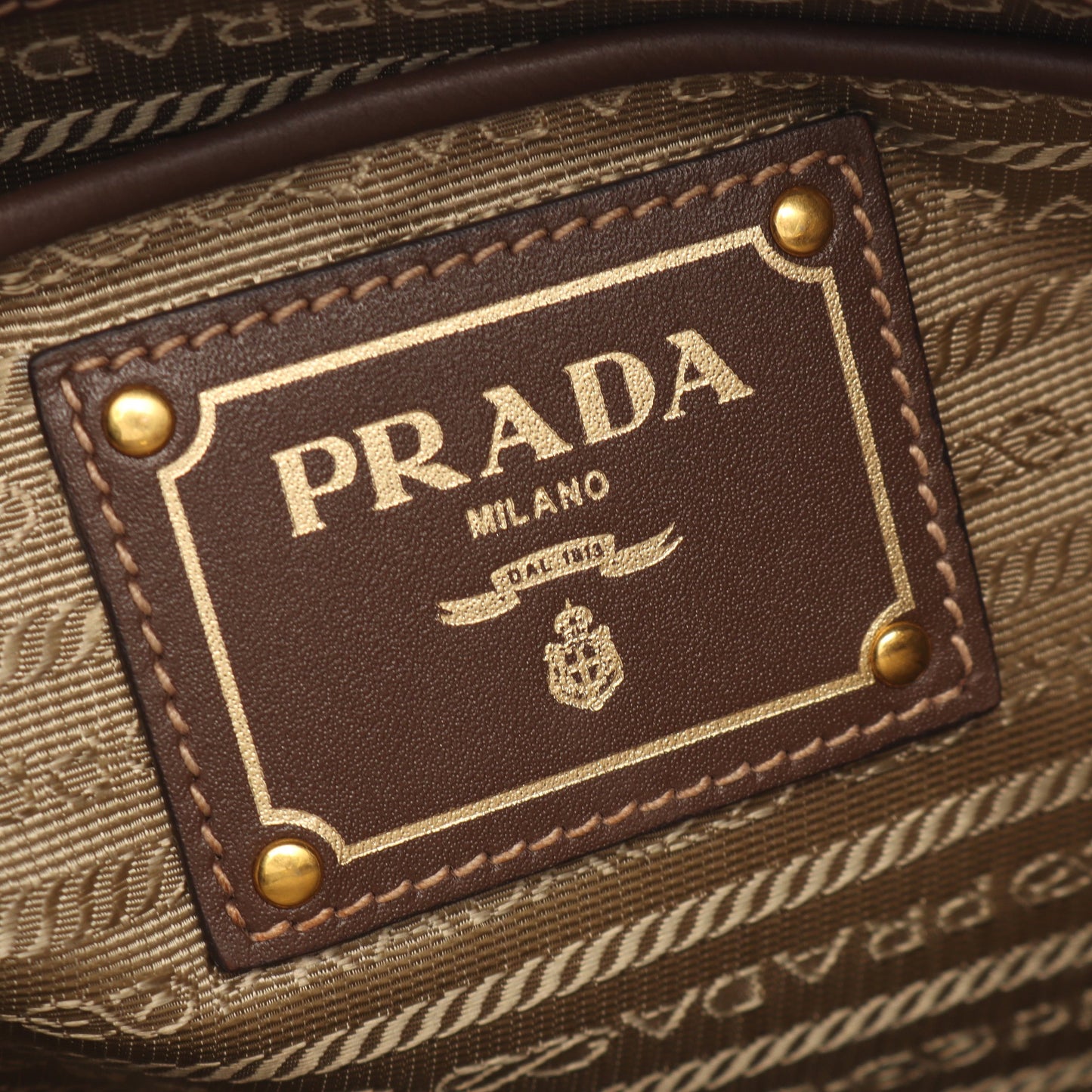 LOGO JACQUARD ロゴジャガード 2WAY ハンドバッグ キャンバス レザー ベージュ ダークブラウン プラダ