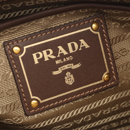LOGO JACQUARD ロゴジャガード 2WAY ハンドバッグ キャンバス レザー ベージュ ダークブラウン プラダ