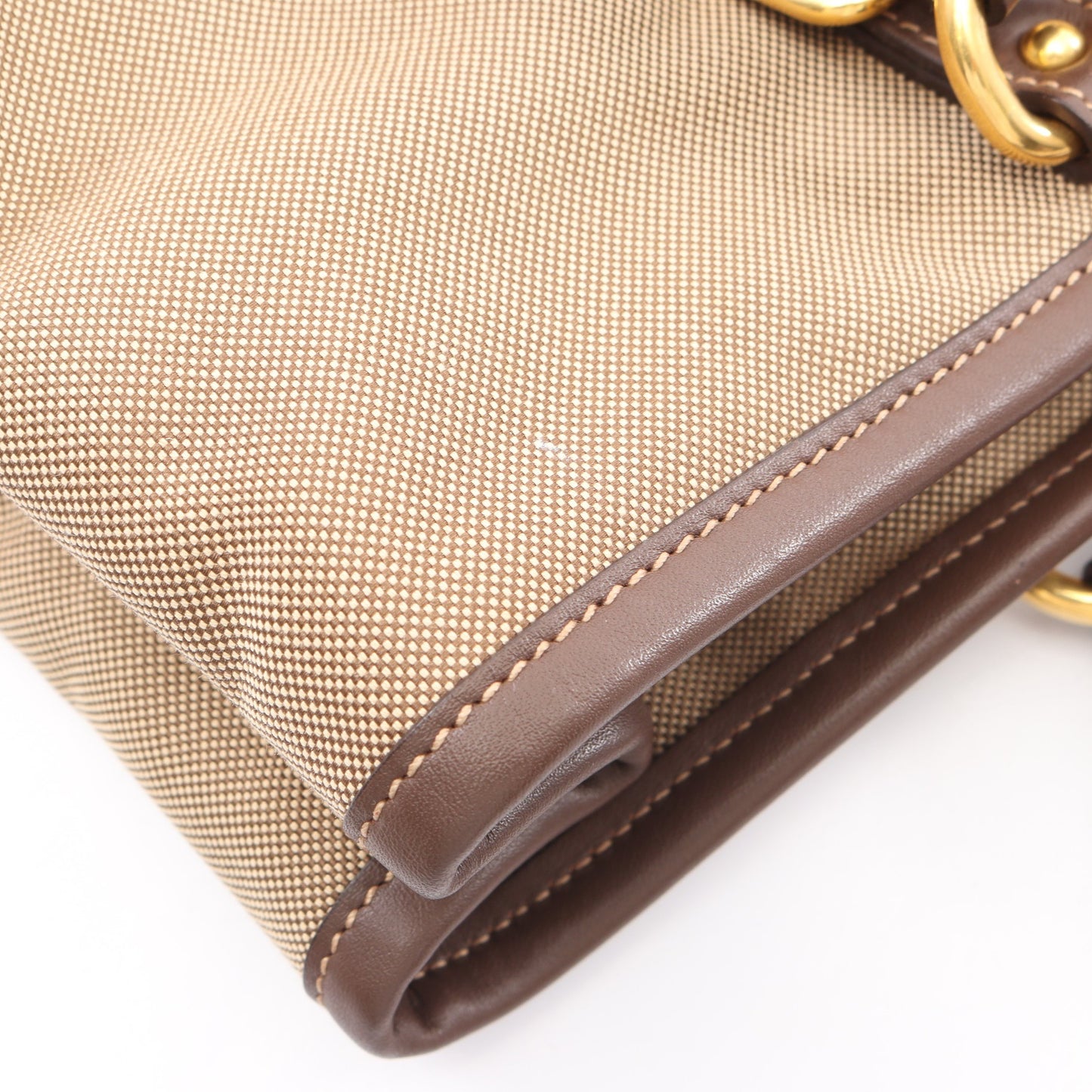 LOGO JACQUARD ロゴジャガード 2WAY ハンドバッグ キャンバス レザー ベージュ ダークブラウン プラダ
