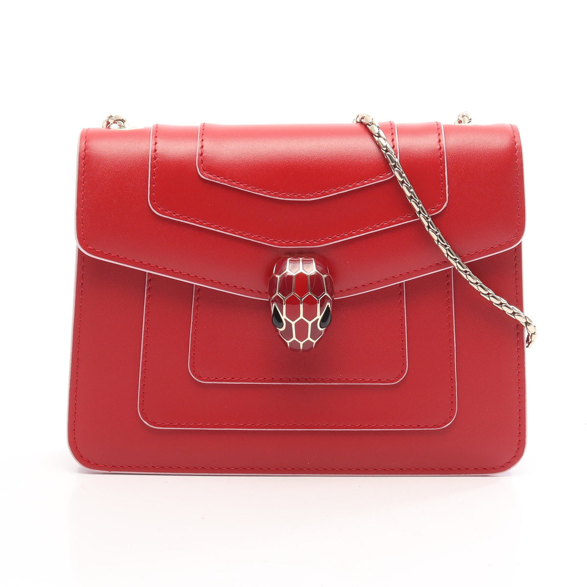 セルペンティ フォーエバー チェーンショルダーバッグ レザー レッド ブルガリ バッグ BVLGARI