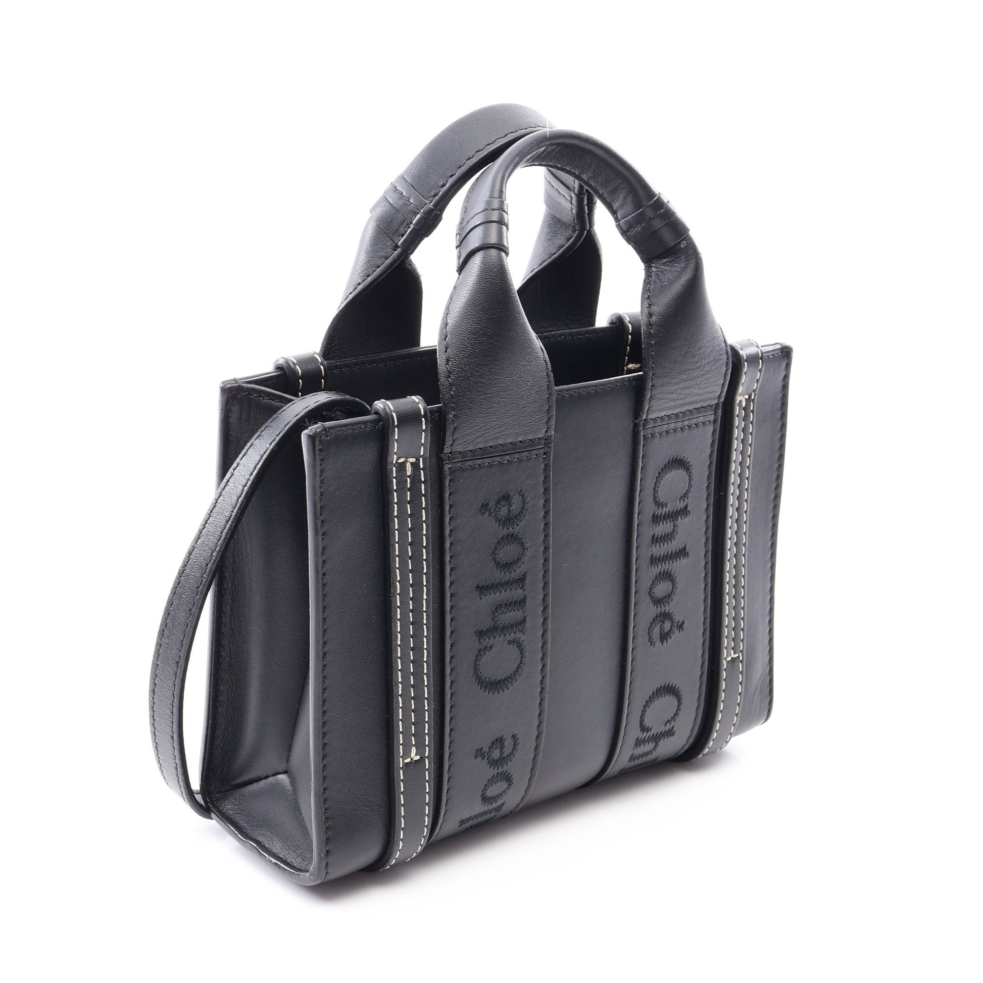 ウッディ ミニ 2WAY ハンドバッグ レザー ブラック クロエ バッグ Chloe