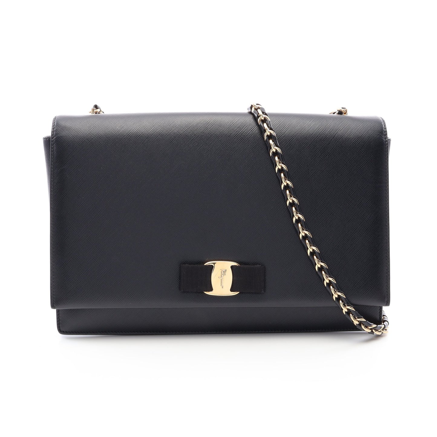ヴァラ リボン チェーンショルダーバッグ レザー ブラック サルヴァトーレフェラガモ バッグ Salvatore Ferragamo
