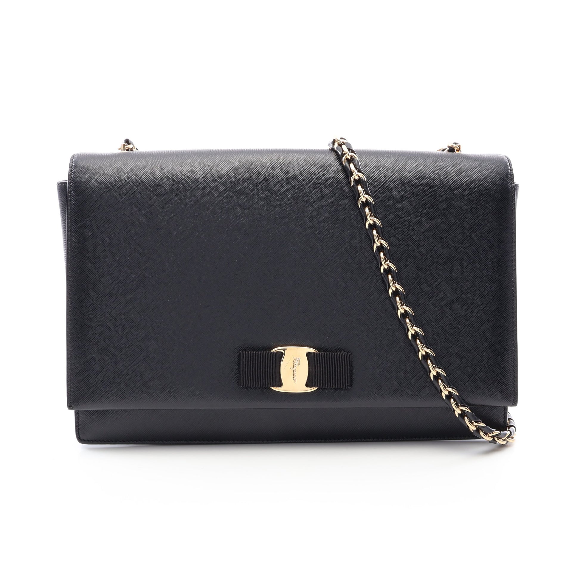 ヴァラ リボン チェーンショルダーバッグ レザー ブラック サルヴァトーレフェラガモ バッグ Salvatore Ferragamo
