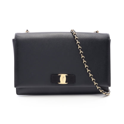 ヴァラ リボン チェーンショルダーバッグ レザー ブラック サルヴァトーレフェラガモ バッグ Salvatore Ferragamo