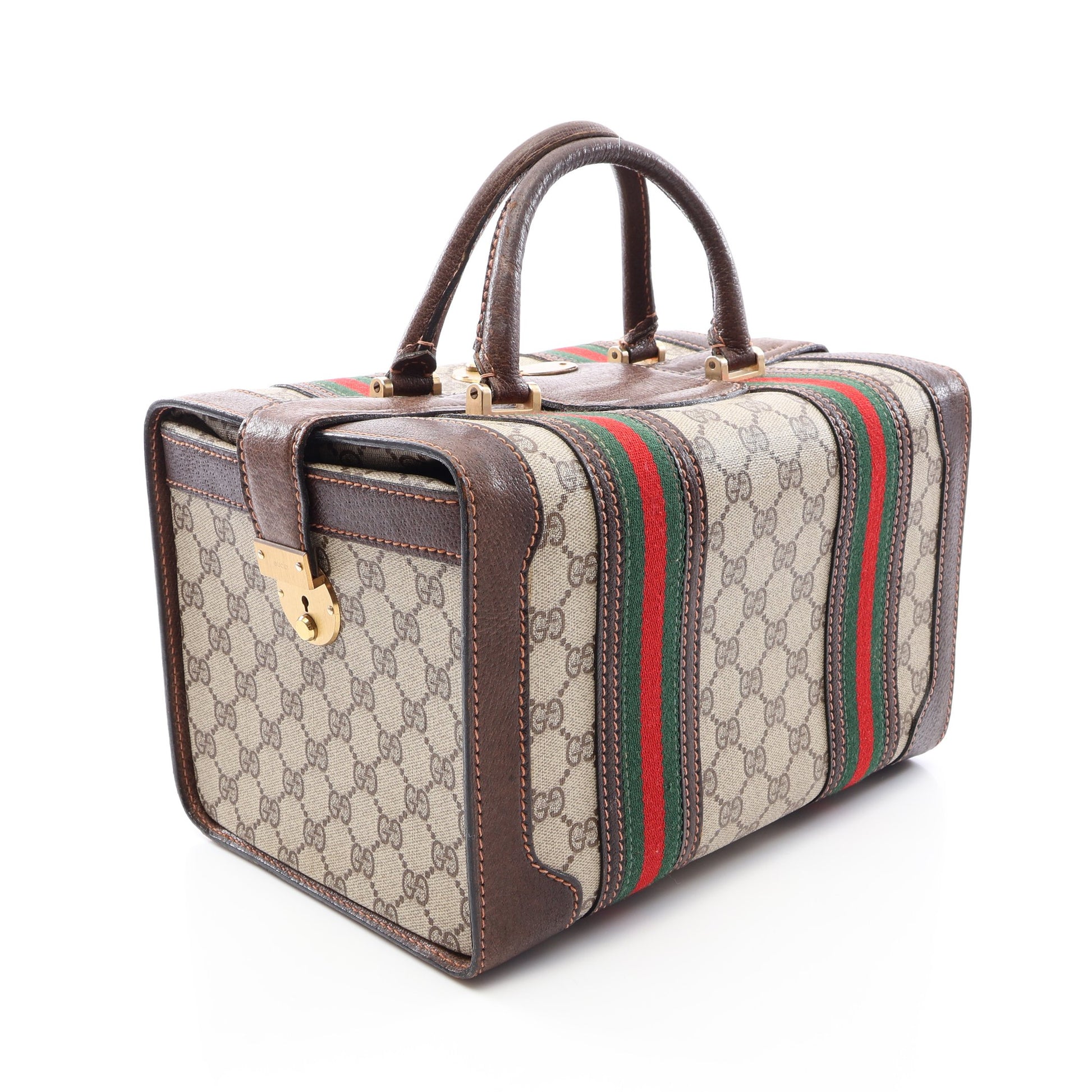 オールドグッチ GGプラス シェリーライン ハンドバッグ ハンドバッグ PVC レザー ベージュ ダークブラウン マルチカラー グッチ バッグ GUCCI