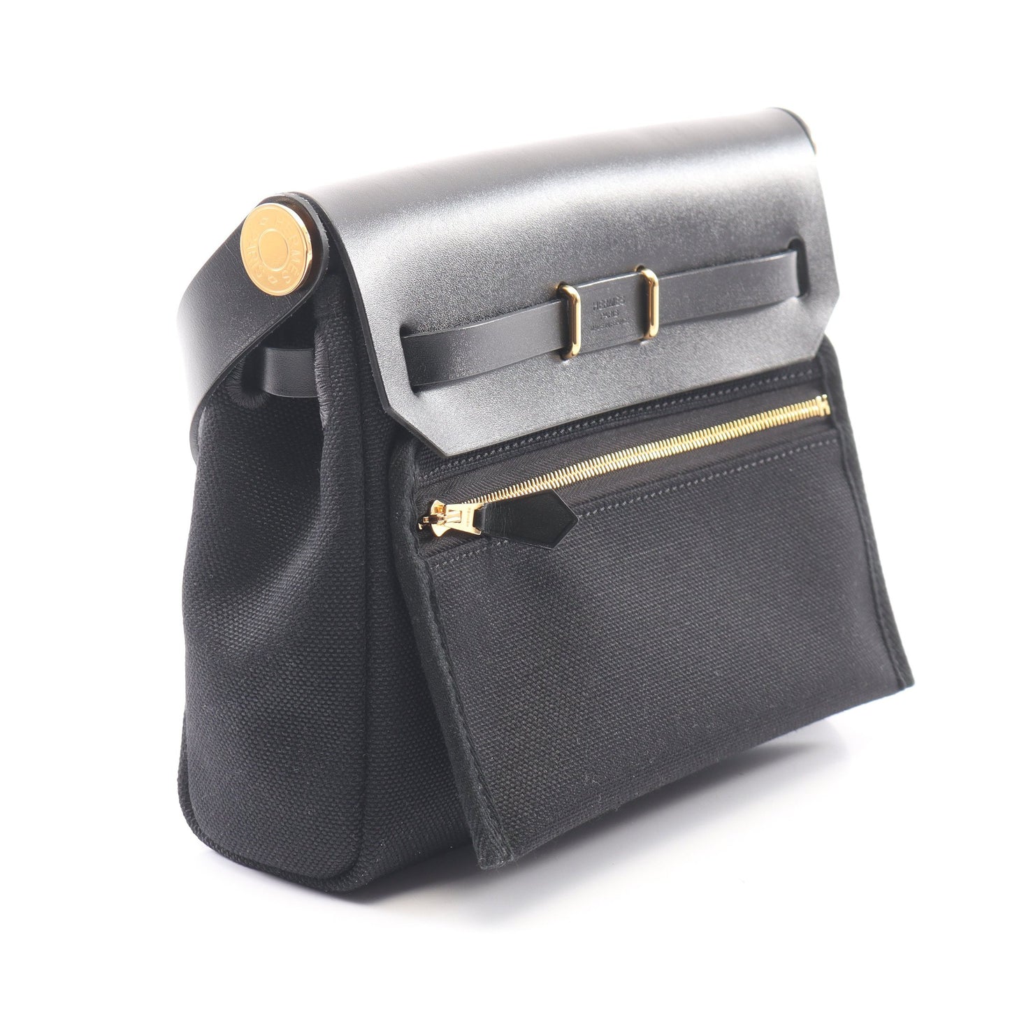 エールバッグジップ ミニ ショルダーバッグ トワルミリタリー ヴァッシュハンター ブラック ゴールド金具 G刻印 エルメス
