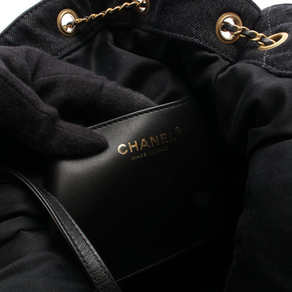 シャネル25 ラージ ショッピングバッグ チェーンショルダーバッグ デニム レザー ブラック ゴールド金具 シャネル