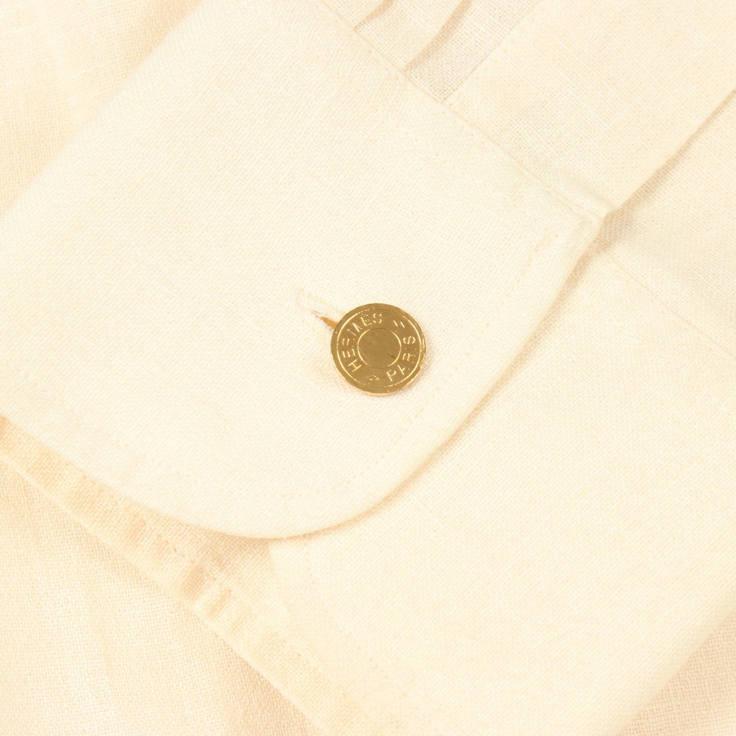 H刺繍 長袖 シャツ リネン アイボリー エルメス
