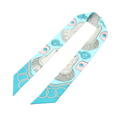 ツイリー EPAULETTES リボン スカーフ シルク ライトブルー マルチカラー エルメス