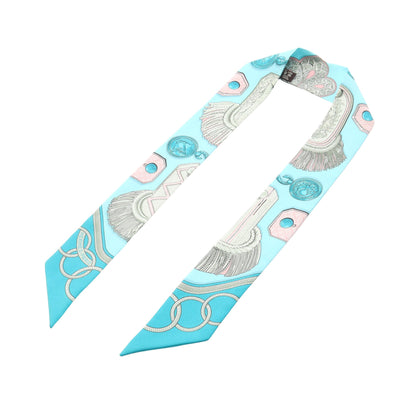 ツイリー EPAULETTES リボン スカーフ シルク ライトブルー マルチカラー エルメス