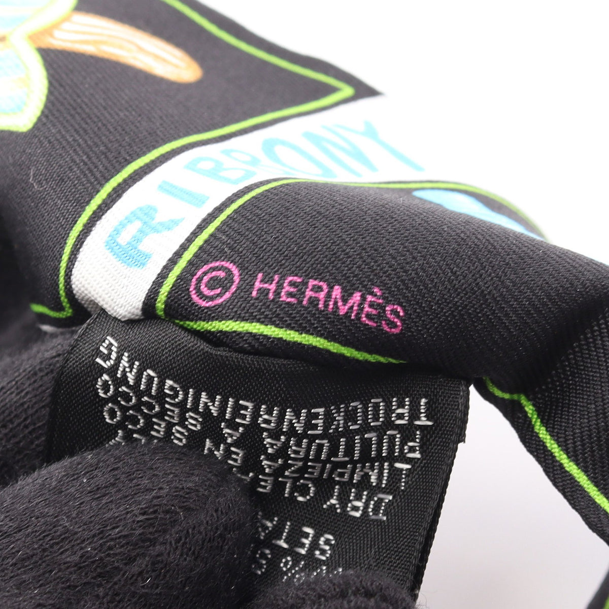 ツイリー FUNNY ICE CREAM リボン スカーフ シルク ブラック ホワイト マルチカラー エルメス 財布・小物 HERMES