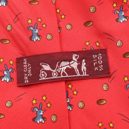 ウサギ ネクタイ シルク レッド マルチカラー エルメス 財布・小物 HERMES