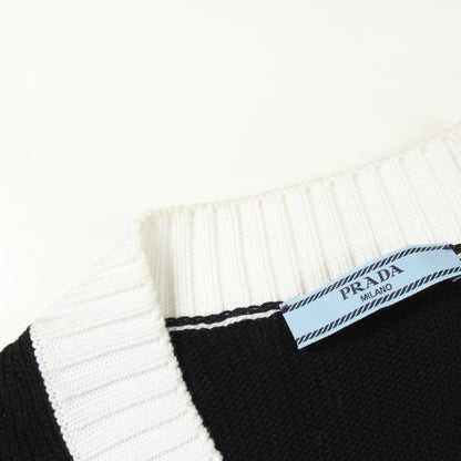 ロゴ刺繍 クロップド カーディガン コットン ブラック ホワイト プラダ