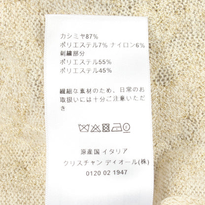 刺繍 クルーネック ニット カシミヤ オフホワイト ゴールド クリスチャンディオール