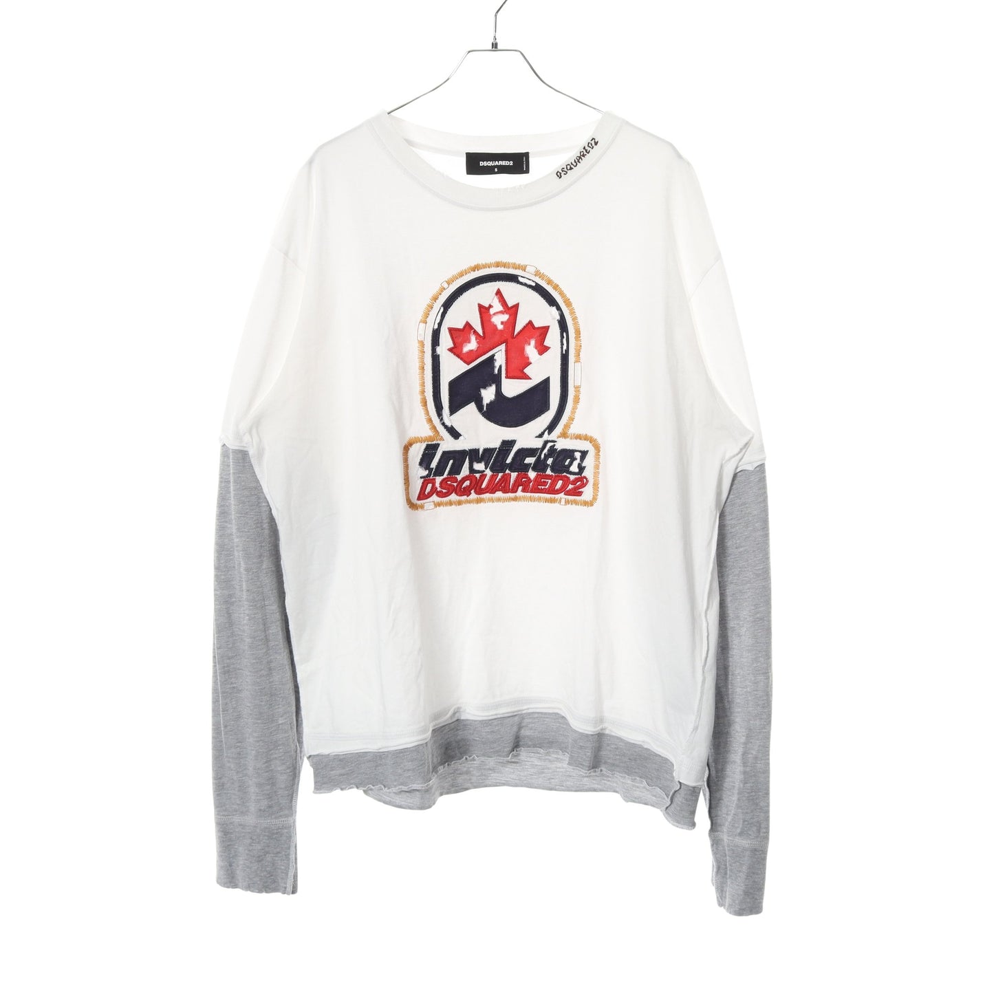 DSQUARED2 × INVICTA ロゴ ダメージ加工 長袖Tシャツ コットン ホワイト グレー ディースクエアード