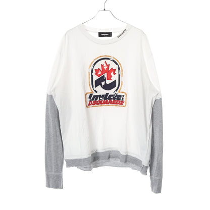 DSQUARED2 × INVICTA ロゴ ダメージ加工 長袖Tシャツ コットン ホワイト グレー ディースクエアード