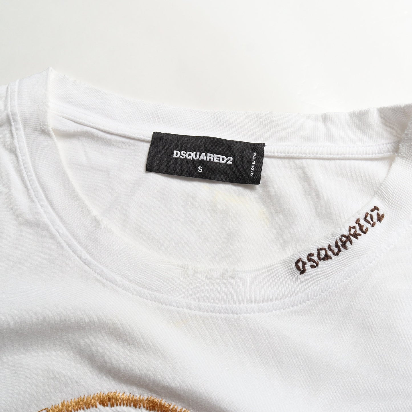DSQUARED2 × INVICTA ロゴ ダメージ加工 長袖Tシャツ コットン ホワイト グレー ディースクエアード