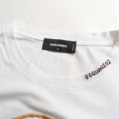 DSQUARED2 × INVICTA ロゴ ダメージ加工 長袖Tシャツ コットン ホワイト グレー ディースクエアード
