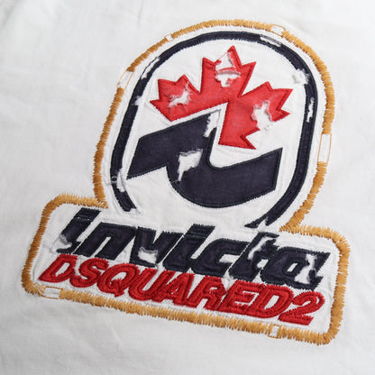 DSQUARED2 × INVICTA ロゴ ダメージ加工 長袖Tシャツ コットン ホワイト グレー ディースクエアード