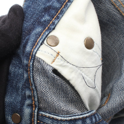 ロゴ刺繍 ダメージ加工 ボタンフライ デニムパンツ コットン ブルー サンローランパリ