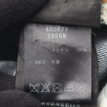 ロゴ刺繍 ダメージ加工 ボタンフライ デニムパンツ コットン ブルー サンローランパリ