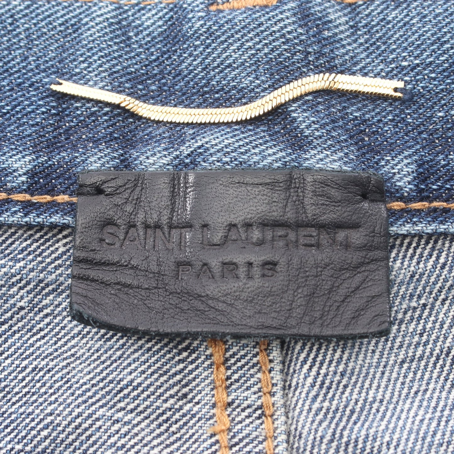ロゴ刺繍 ダメージ加工 ボタンフライ デニムパンツ コットン ブルー サンローランパリ