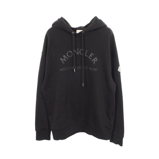 グリッターロゴ プルオーバーパーカー コットン ブラック モンクレール トップス MONCLER