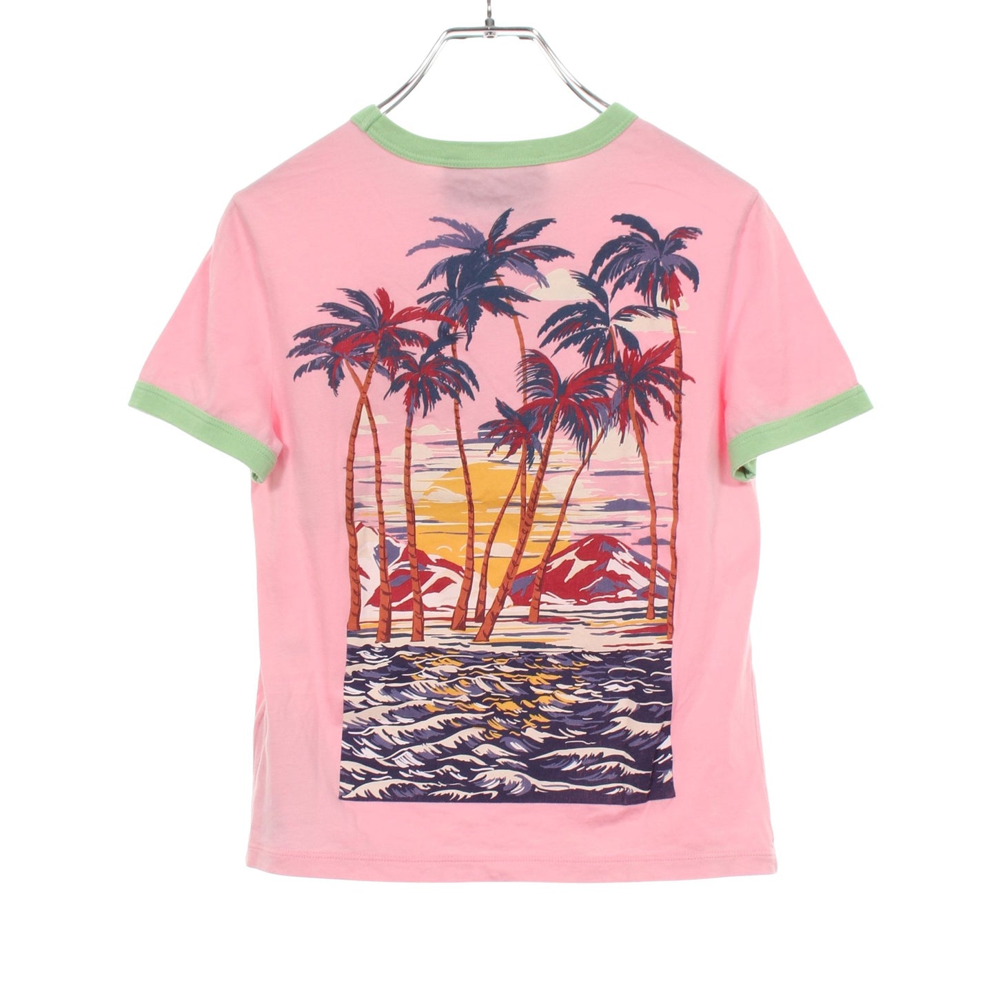 Hollywood プリント クロップド リンガー 半袖Tシャツ コットン ピンク グリーン グッチ
