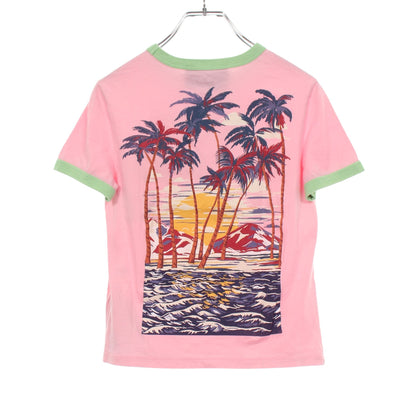 Hollywood プリント クロップド リンガー 半袖Tシャツ コットン ピンク グリーン グッチ