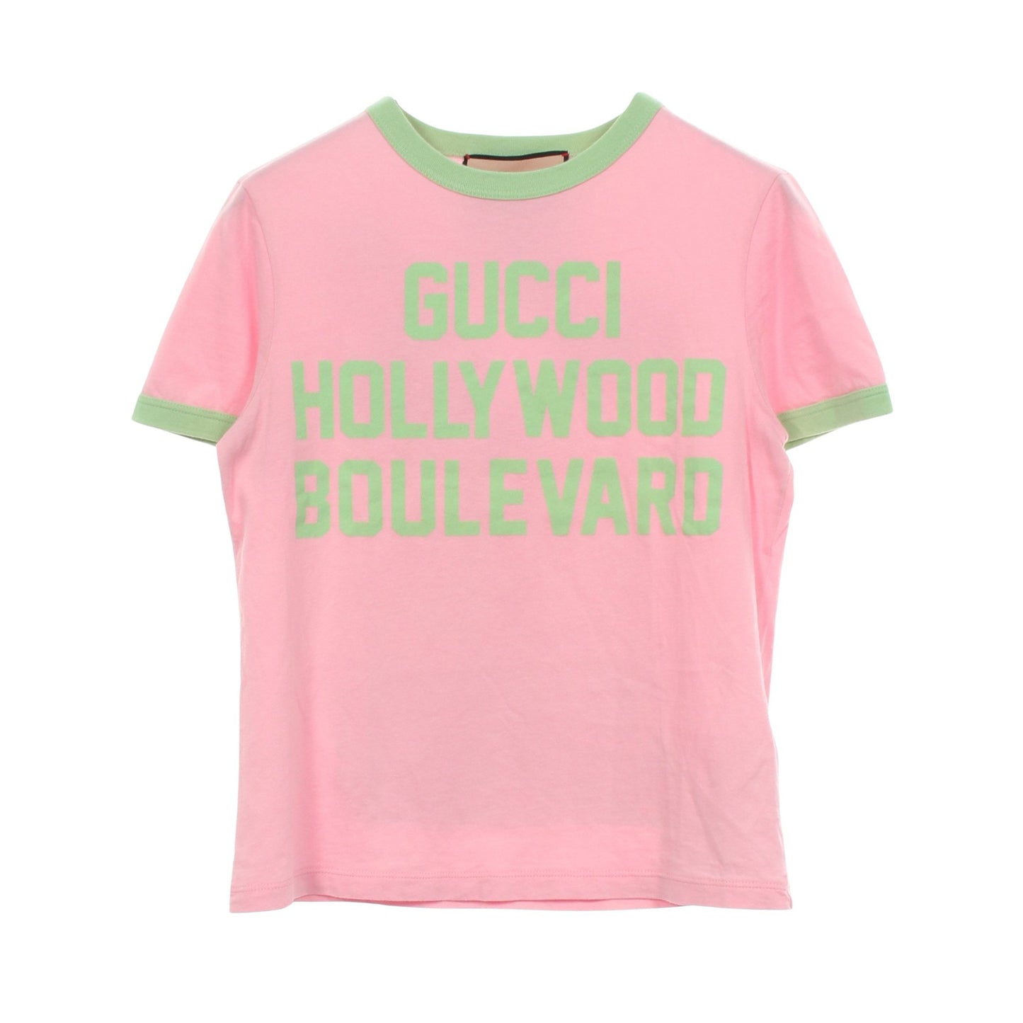 Hollywood プリント クロップド リンガー 半袖Tシャツ コットン ピンク グリーン グッチ