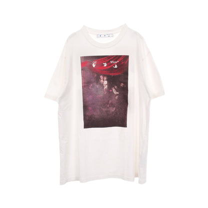 グラフィック絵画プリント 半袖Tシャツ コットン ホワイト オフホワイト