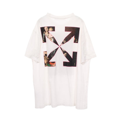 グラフィック絵画プリント 半袖Tシャツ コットン ホワイト オフホワイト
