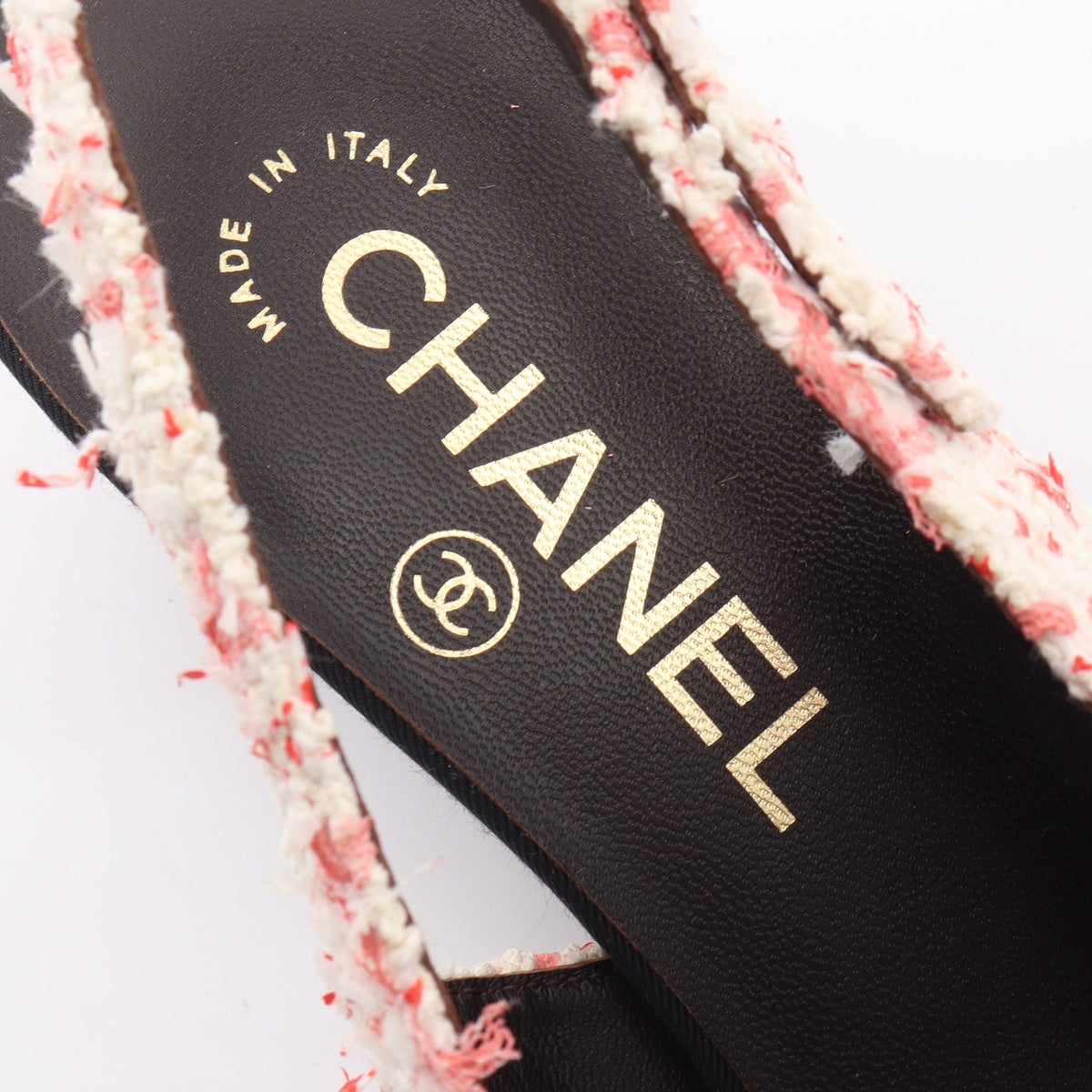 ココマーク スリングバック パンプス ツイード ファブリック ホワイト ピンクレッド ブラック シャネル シューズ CHANEL