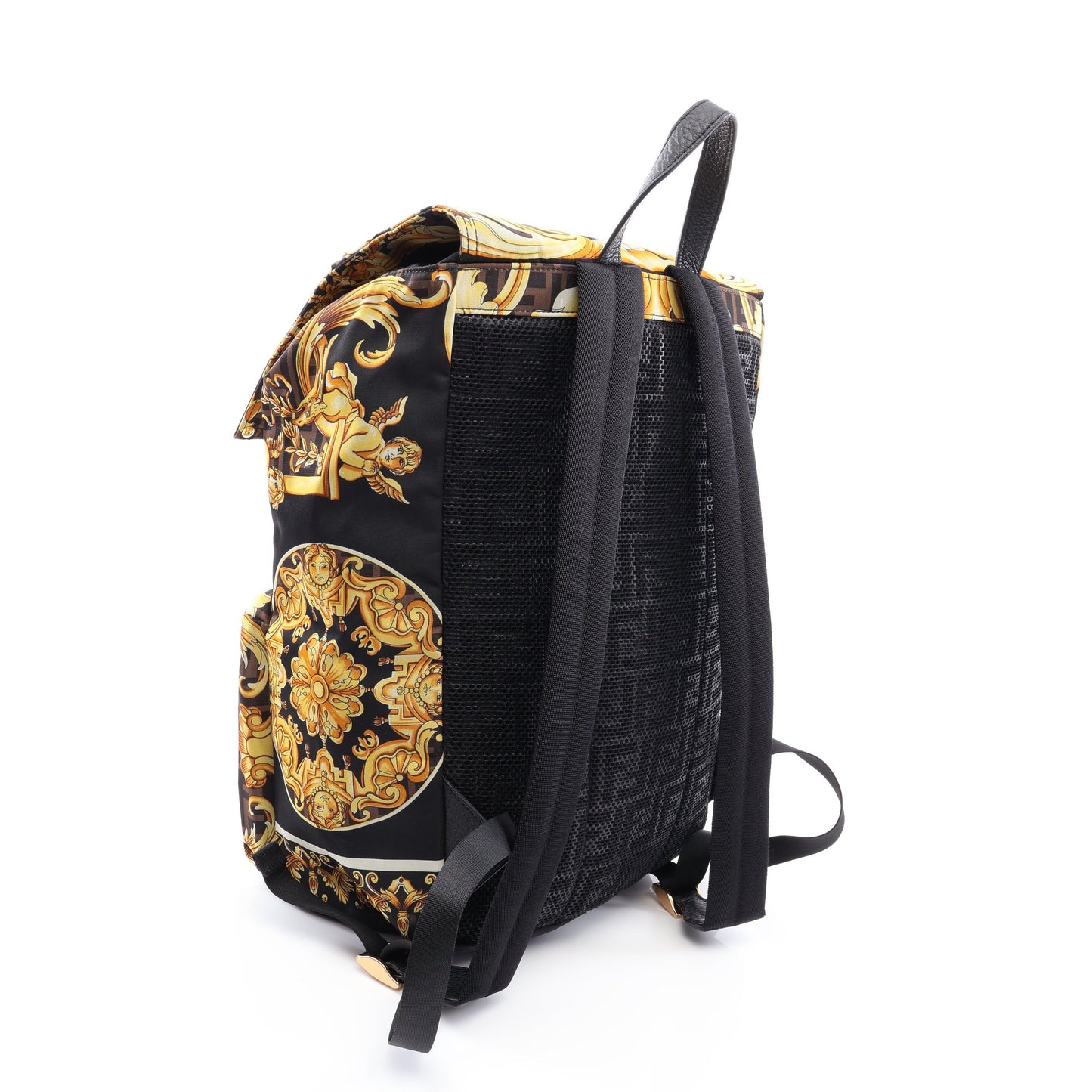 FENDI × VERSACE フェンダーチェ バックパック リュックサック ナイロン レザー ブラック マルチカラー フェンディ