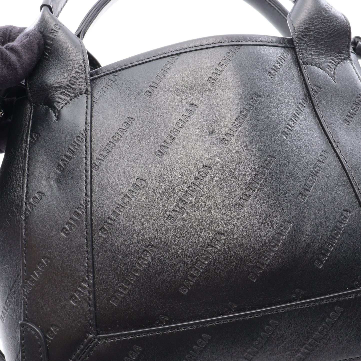 ネイビーカバ XS 2WAY ハンドバッグ レザー ブラック バレンシアガ