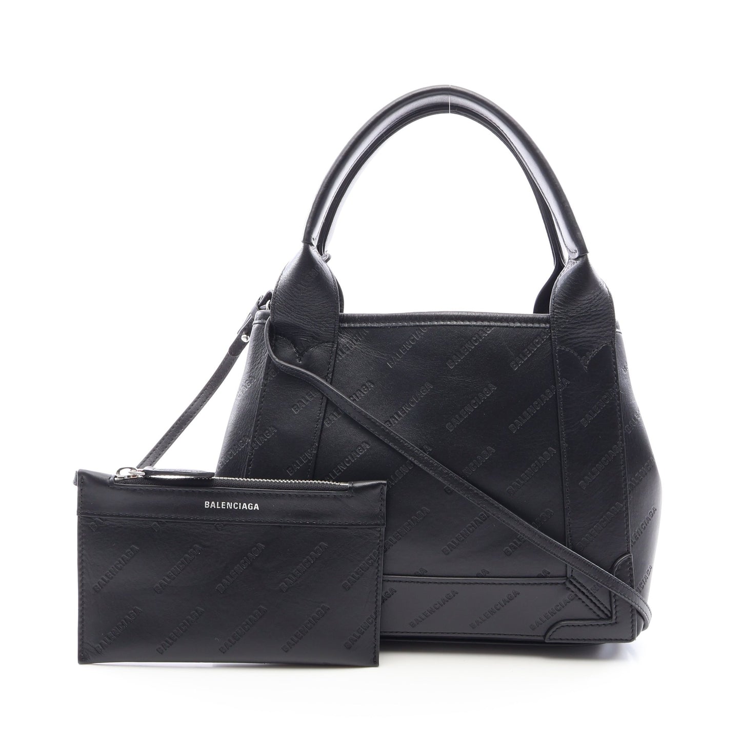 ネイビーカバ XS 2WAY ハンドバッグ レザー ブラック バレンシアガ